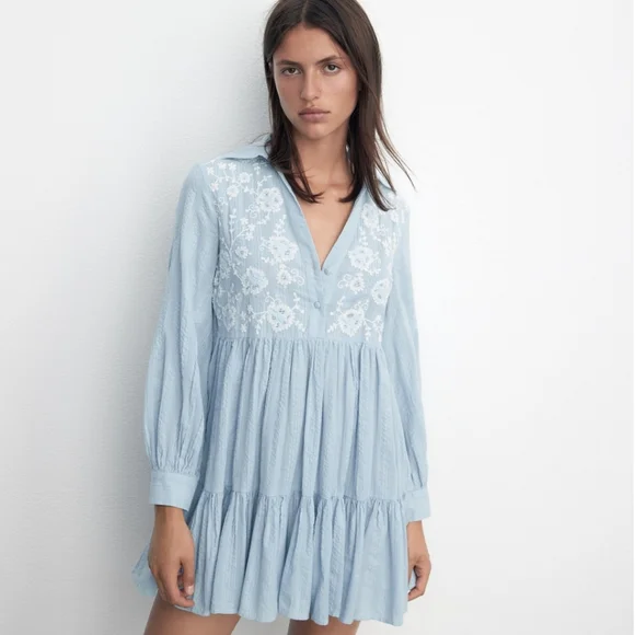 Zara | Dresses | Embroidered Mini Dress Zara | Poshmark